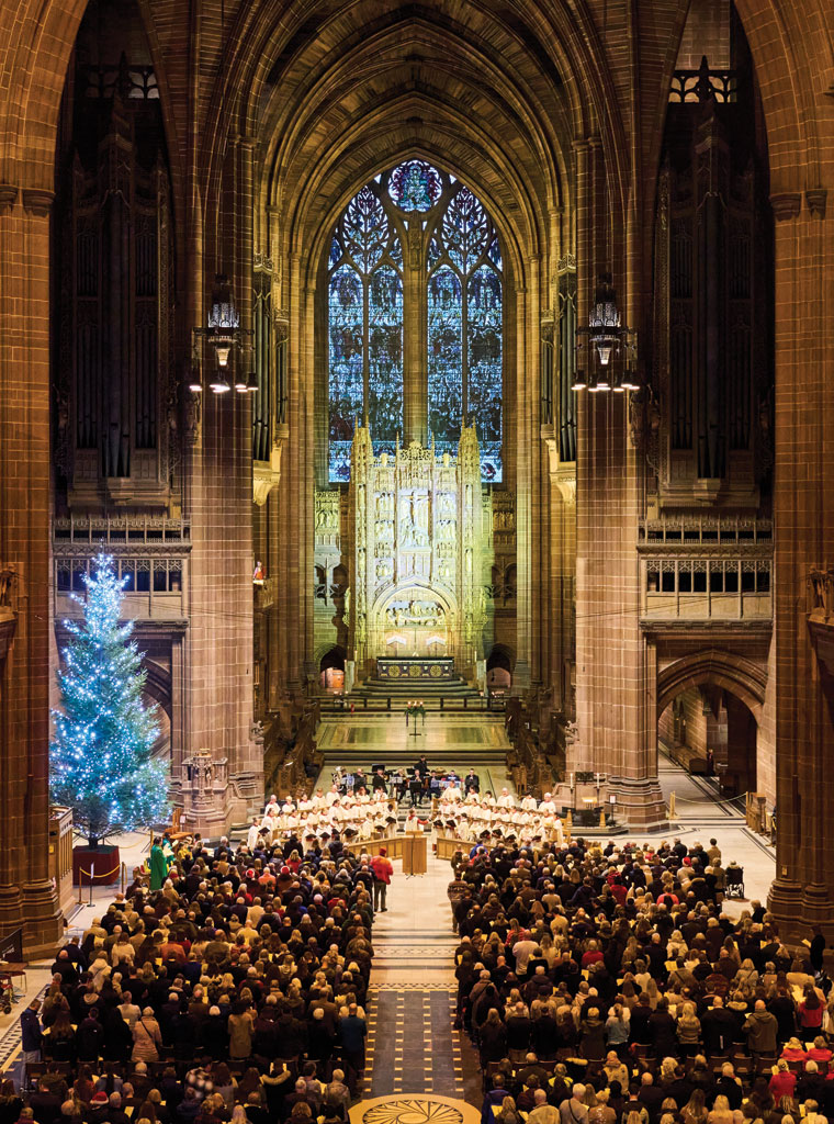 Christmas Service in the main space at Liverpool cathedral with choir ©Rob Battersby